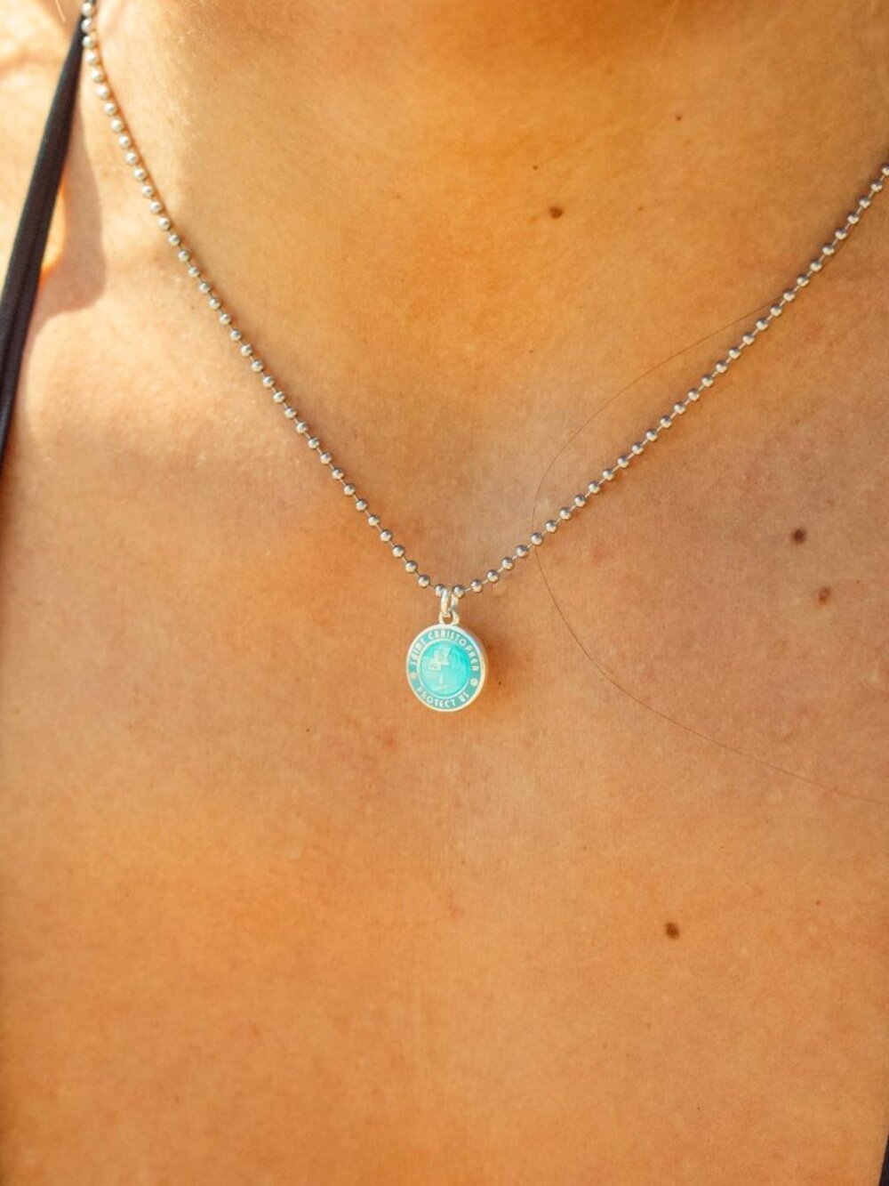 St. Christopher Surf Necklace – Silver Medallion, 18" Ball Chain, Water-Resistan - Picture 3 of 5